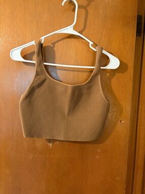 Babaton Ribbed Crop Tank Top in Brown Tan